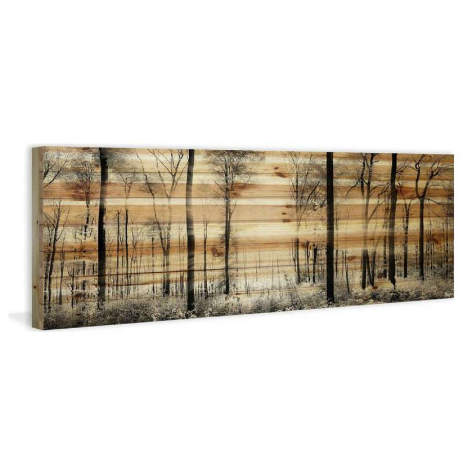 Wall Decor * | Cheapest Parvez Taj "Panoramic Forest" Painting Print On Natural Pine Wood, 60 X20