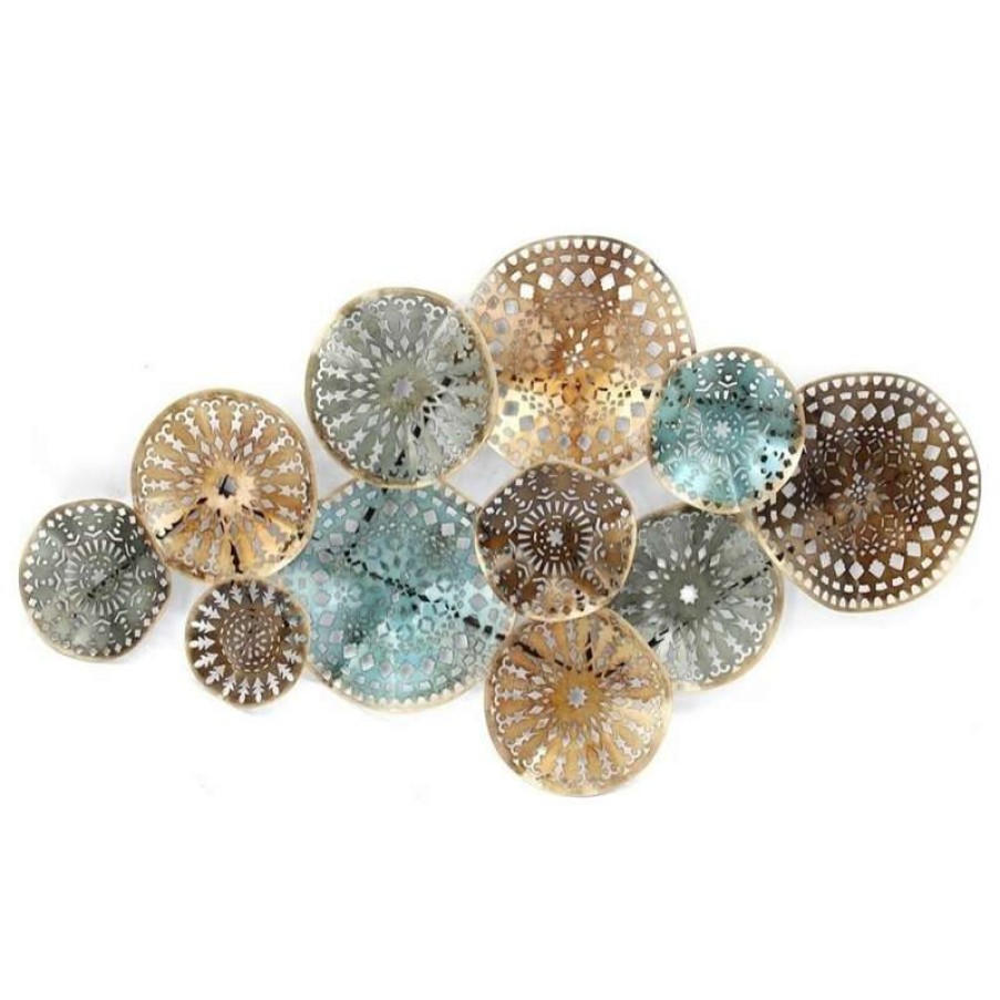 Wall Decor * | Deals Sagebrook Home Teal/Metal Circles Wall Sculpture