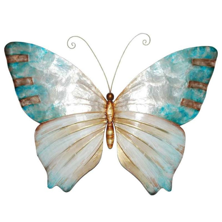 Wall Decor * | Promo Eangee Butterfly Wall Decor Pearl And Soft Aqua