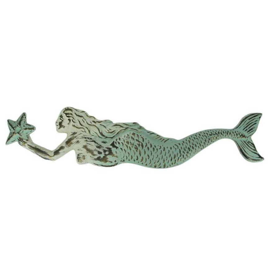 Wall Decor * | Discount Pd Home & Garden Vintage Look Embossed Tin Swimming Mermaid Wall Hanging