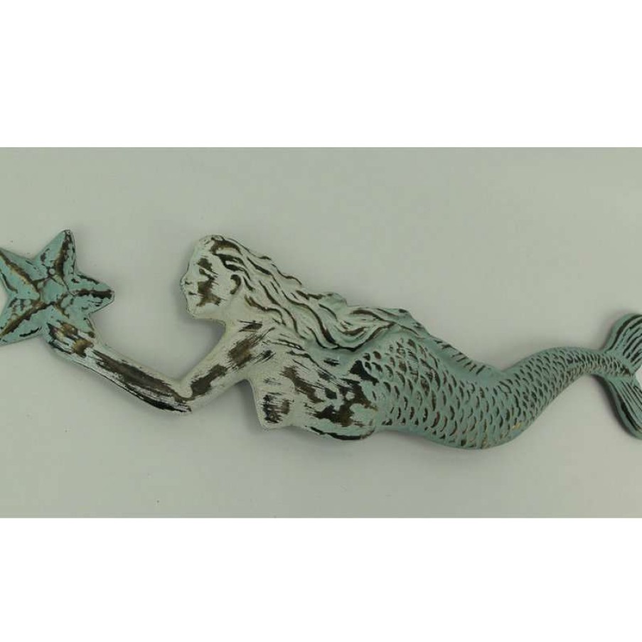 Wall Decor * | Discount Pd Home & Garden Vintage Look Embossed Tin Swimming Mermaid Wall Hanging