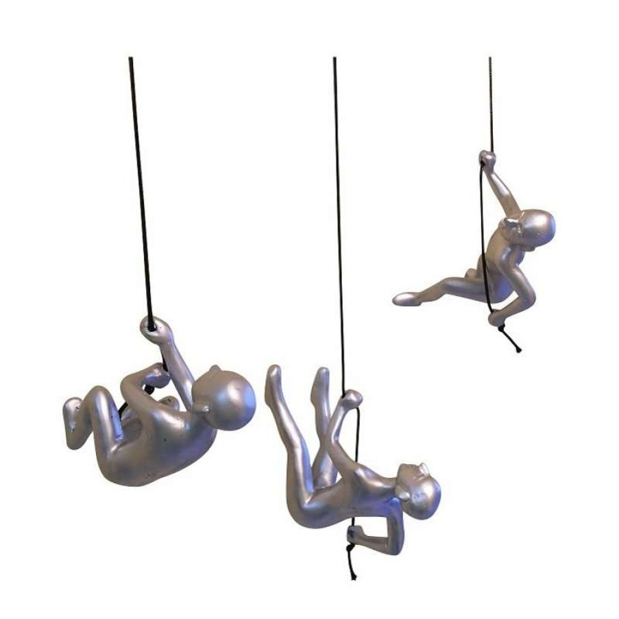 Wall Decor * | Hot Sale Eladitems Climbing Man Pos 1, 2, 3 Wall Art!, Set Of 3, Silver