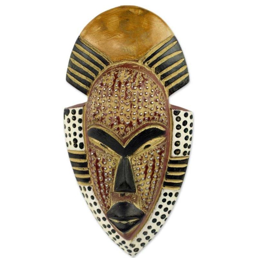 Wall Decor * | Brand New Novica African Wood Mask, 'Ghana'S Happiness', Ghana