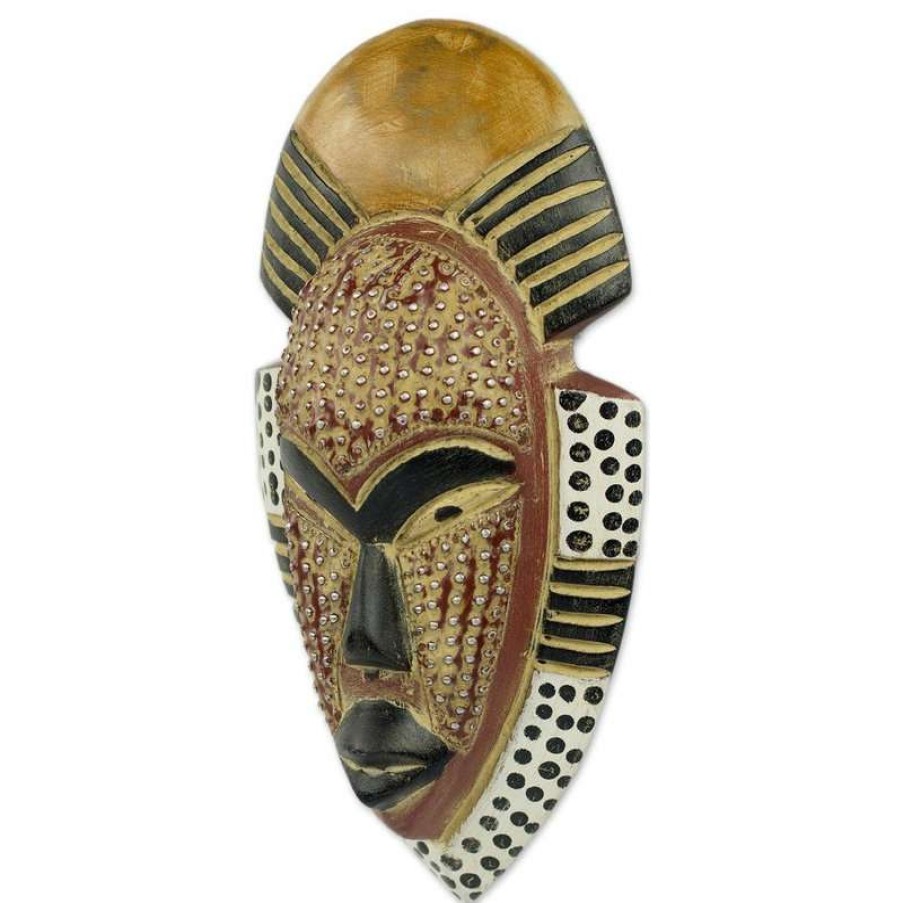 Wall Decor * | Brand New Novica African Wood Mask, 'Ghana'S Happiness', Ghana