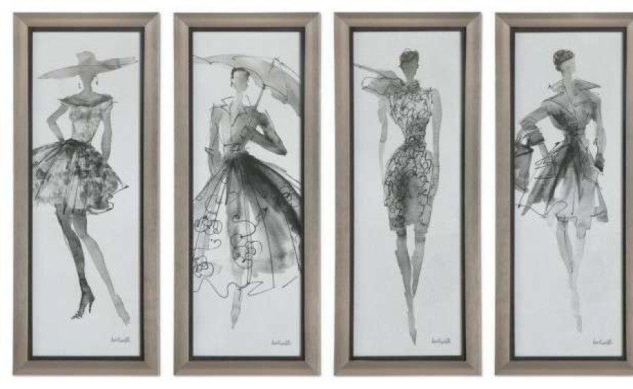 Wall Decor * | Best Pirce Uttermost "Fashion Sketchbook" 4-Piece Art Set, 15.75 X39.75