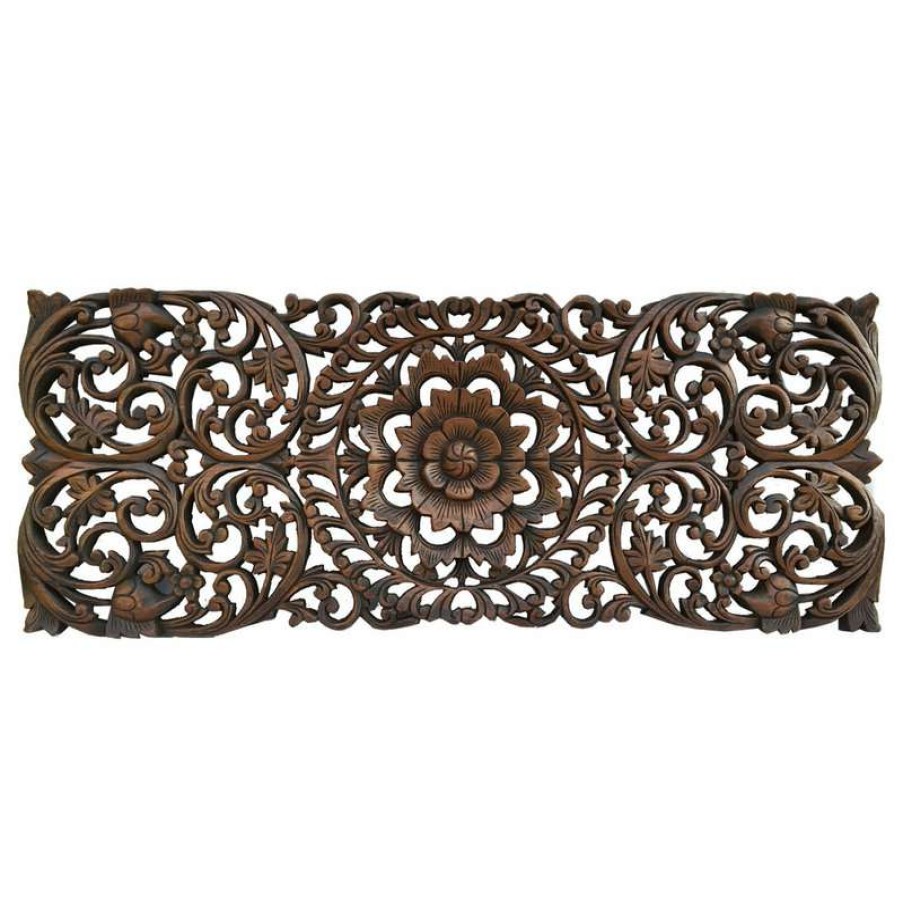 Wall Decor * | Budget Asiana Home Decor Floral Tropical Carved Wood Wall Panel, Dark Brown