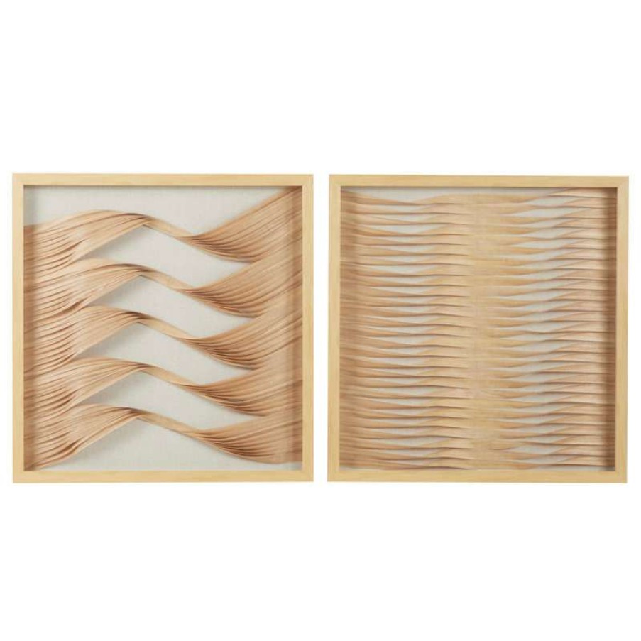 Wall Decor * | Best Deal Brimfield & May Set Of 2 Brown Wood Coastal Style Abstract Shadow Box 39130