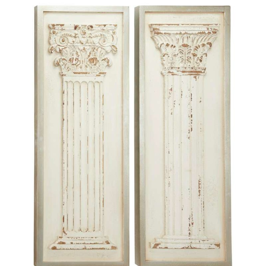 Wall Decor * | Top 10 Brimfield & May Distressed Antique Wood Wall Decor With Carved Greek Columns, Set Of 2