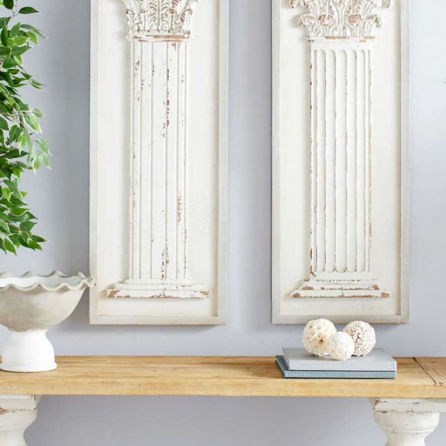 Wall Decor * | Top 10 Brimfield & May Distressed Antique Wood Wall Decor With Carved Greek Columns, Set Of 2