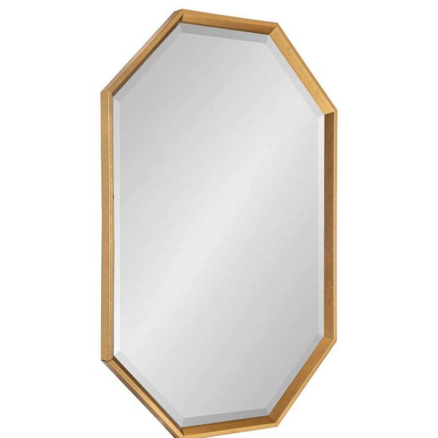 Mirrors * | Best Reviews Of Uniek Calter Elongated Octagon Wall Mirror, Gold 25.5 37.5