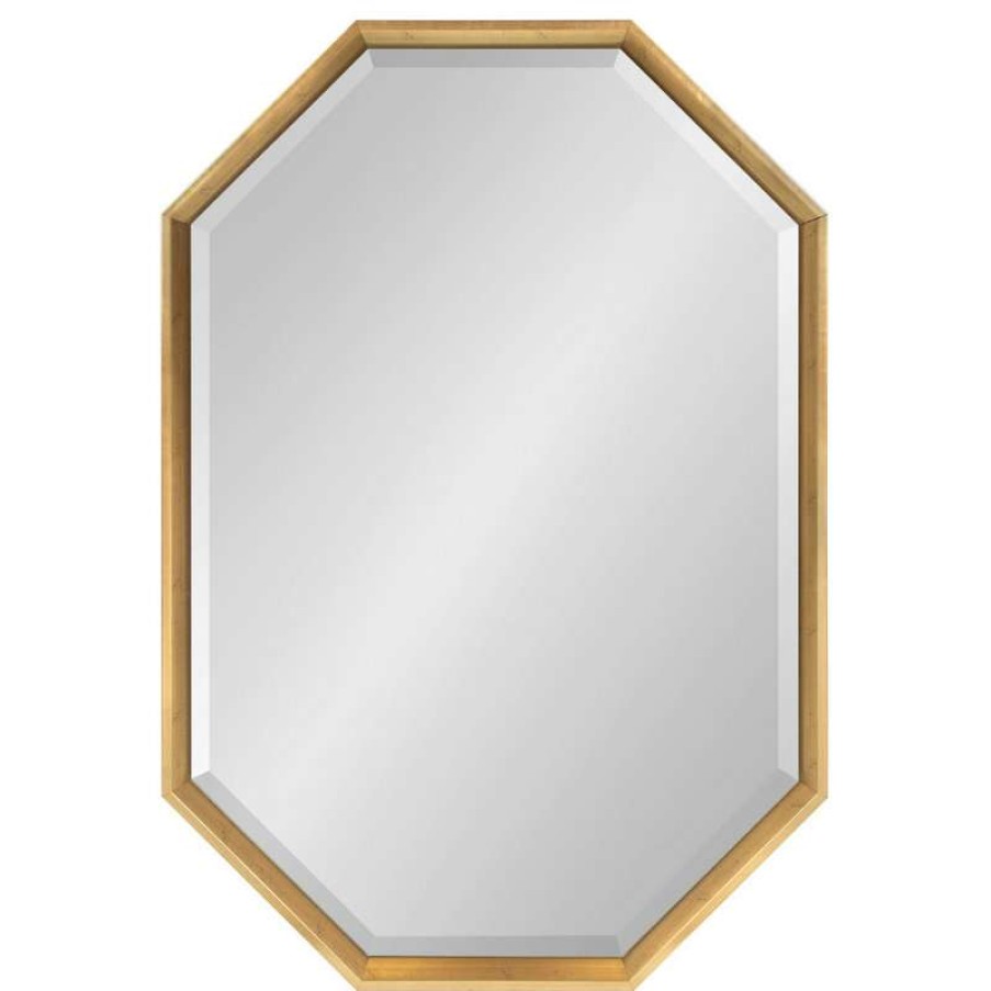 Mirrors * | Best Reviews Of Uniek Calter Elongated Octagon Wall Mirror, Gold 25.5 37.5