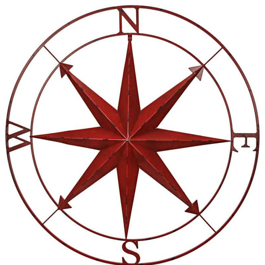 Wall Decor * | Best Deal Zeckos Indoor Outdoor Metal Compass Rose Wall Sculpture 39.5 Inch Diameter, Red