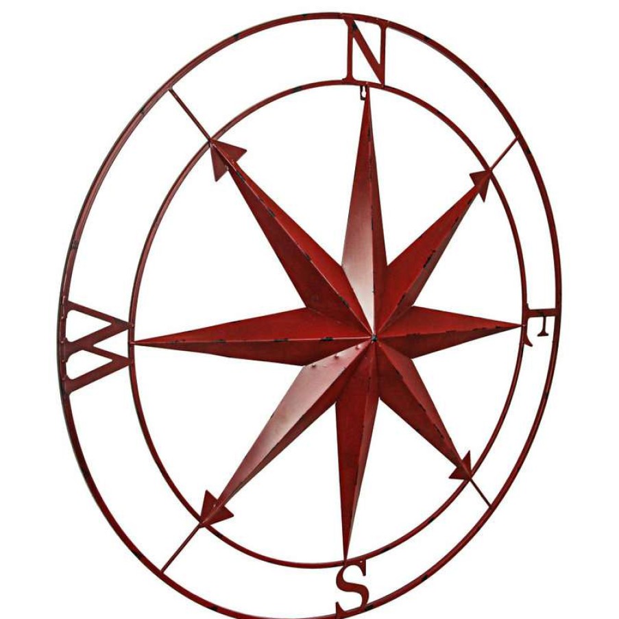 Wall Decor * | Best Deal Zeckos Indoor Outdoor Metal Compass Rose Wall Sculpture 39.5 Inch Diameter, Red