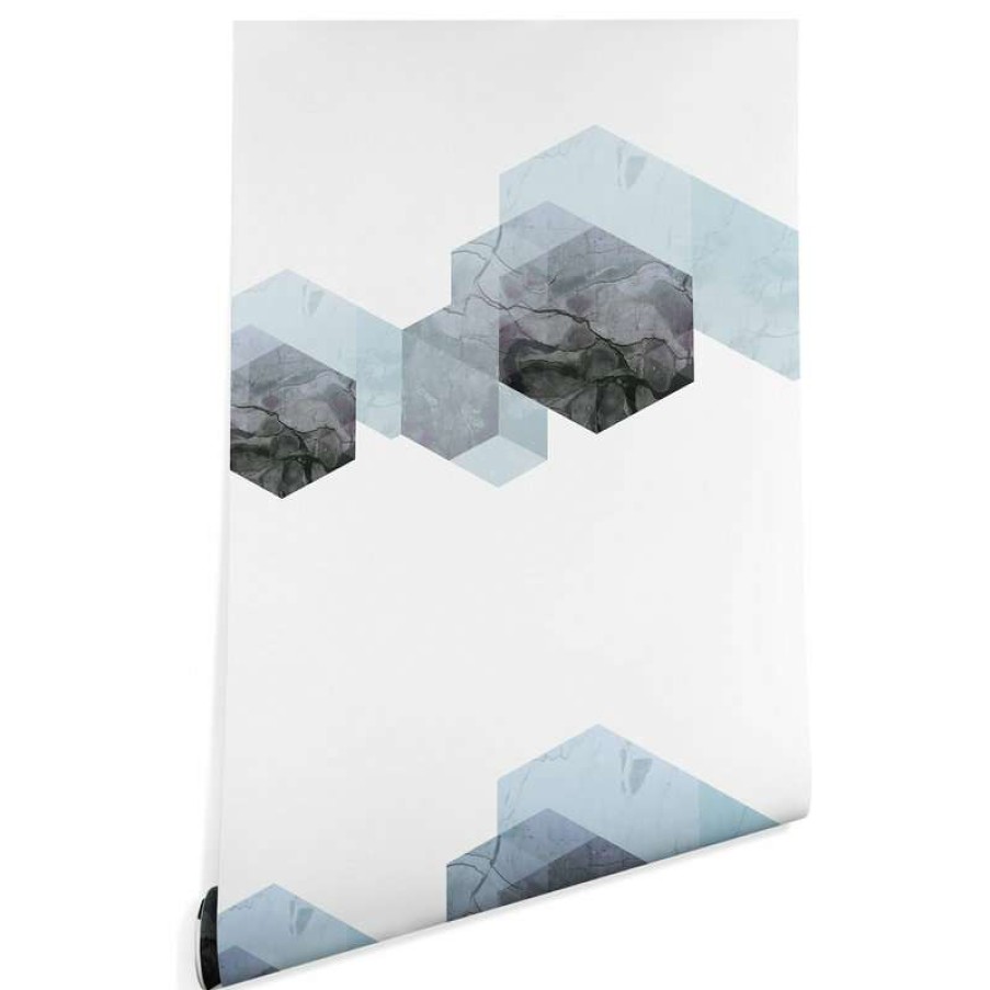 Wall Decor * | Top 10 Deny Designs Emanuela Carratoni Marble Geometry Wallpaper, Blue, 2'X4