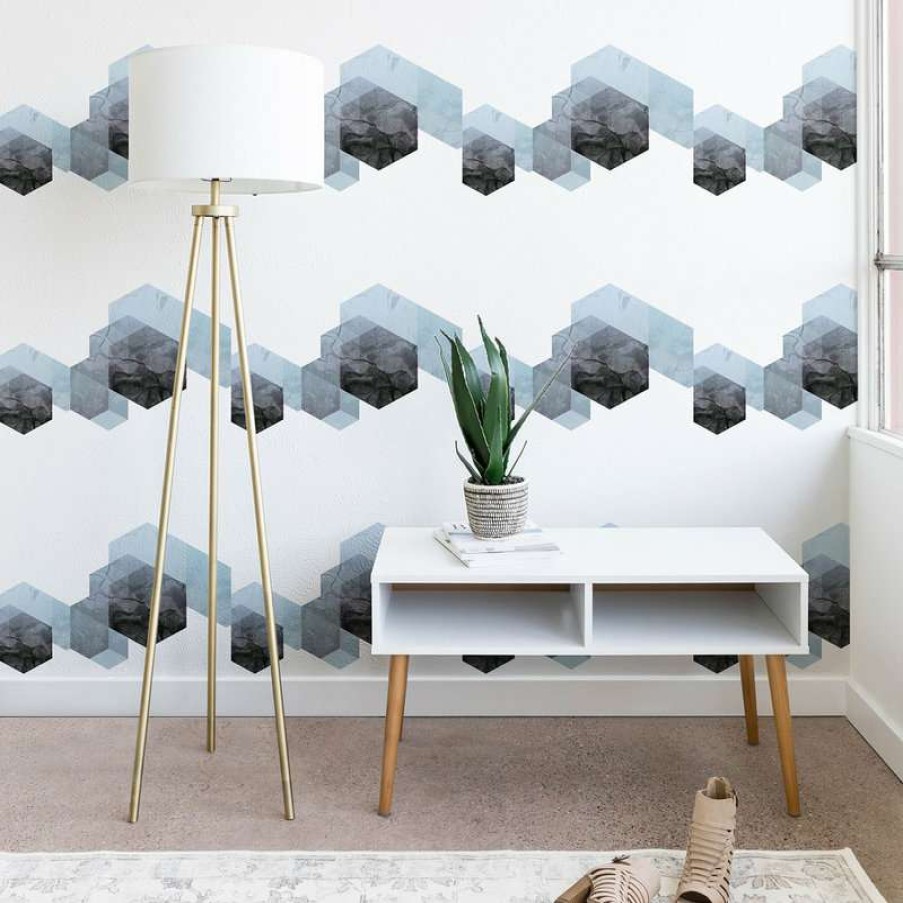 Wall Decor * | Top 10 Deny Designs Emanuela Carratoni Marble Geometry Wallpaper, Blue, 2'X4