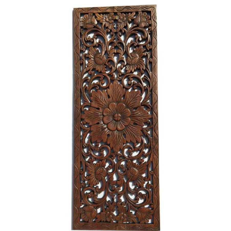 Wall Decor * | Buy Asiana Home Decor Floral Wood Carved Wall Panelwood Wall Art Large Wood Wall Plaque 35.5 X13.5