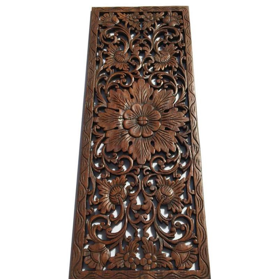 Wall Decor * | Buy Asiana Home Decor Floral Wood Carved Wall Panelwood Wall Art Large Wood Wall Plaque 35.5 X13.5