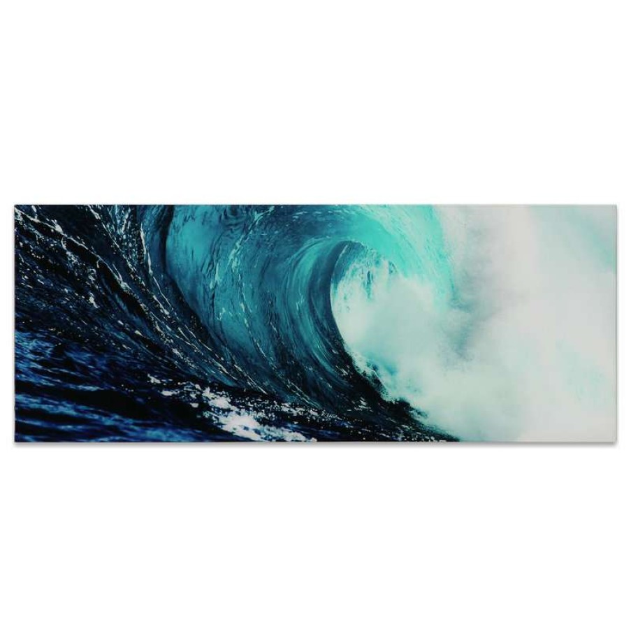 Wall Decor * | Outlet Empire Art Direct Blue Wave Wall Art Frameless Tempered Glass Contemporary Artwork 24 X 63