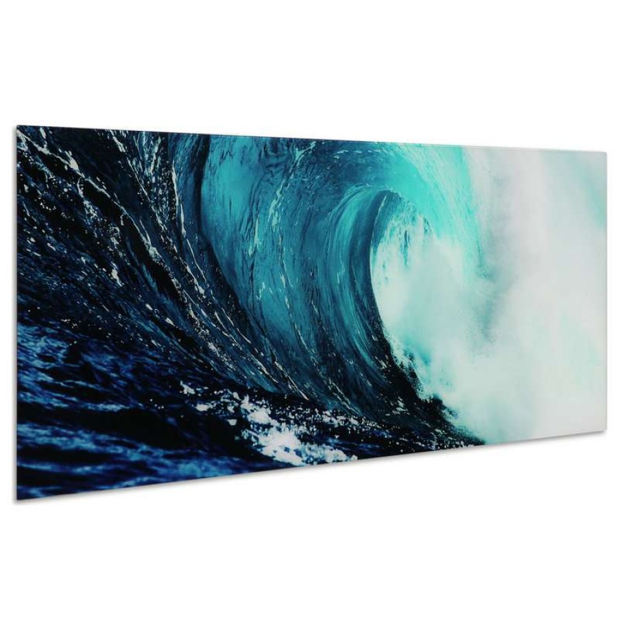 Wall Decor * | Outlet Empire Art Direct Blue Wave Wall Art Frameless Tempered Glass Contemporary Artwork 24 X 63