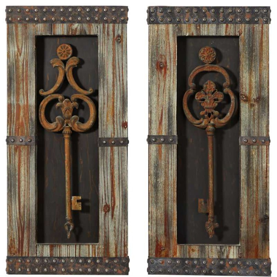 Wall Decor * | Best Pirce Brimfield & May Set Of 2 Brown Metal Rustic Wall Decor 68402