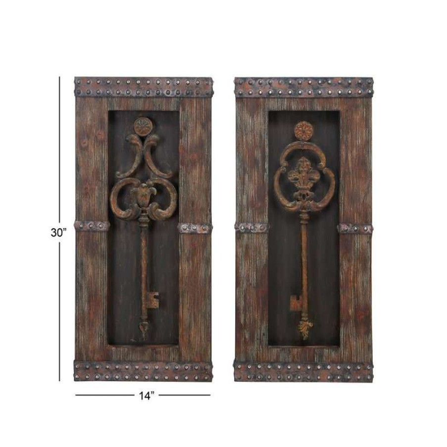 Wall Decor * | Best Pirce Brimfield & May Set Of 2 Brown Metal Rustic Wall Decor 68402