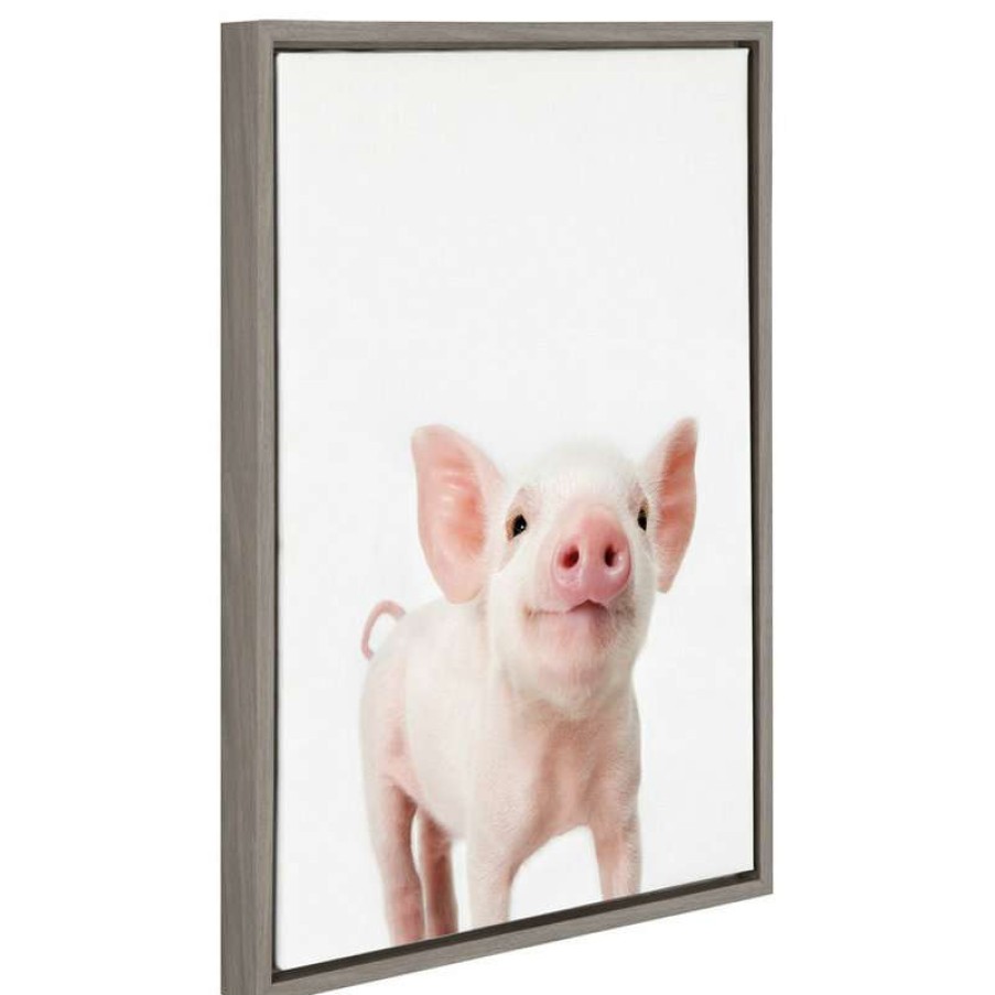 Wall Decor * | Best Sale Uniek Sylvie Baby Piglet Animal Print Framed Canvas Wall Art By Amy Peterson, 18 24