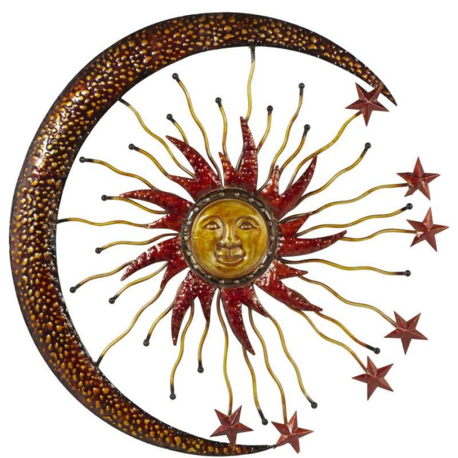 Wall Decor * | Budget Brimfield & May Metallic Hammered Metal Sun, Moon, Stars Outdoor Decor