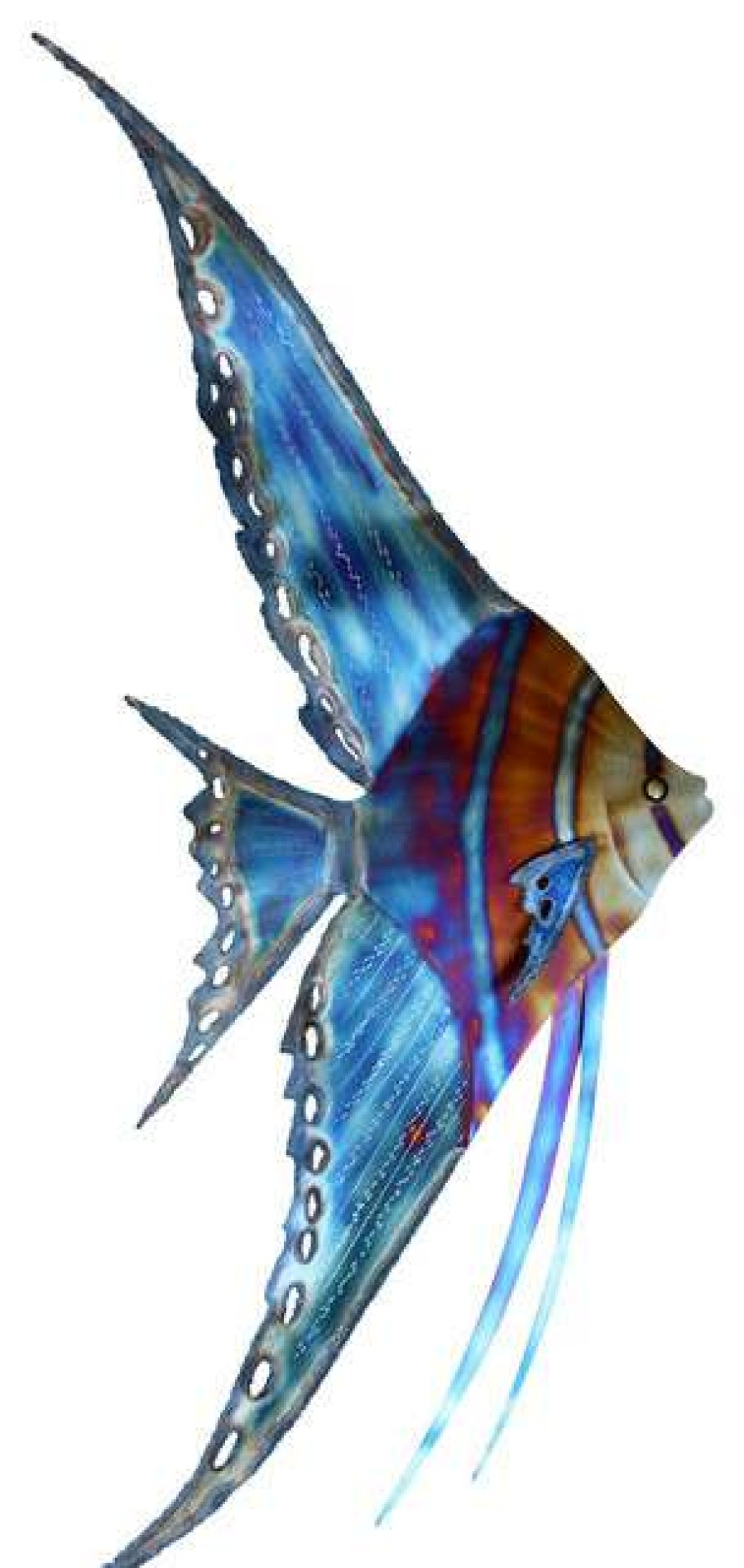 Wall Decor * | Promo Copper Art Coastal Home Decor 'Angelfish Right' Tropical Fish Art On Stainless Steel