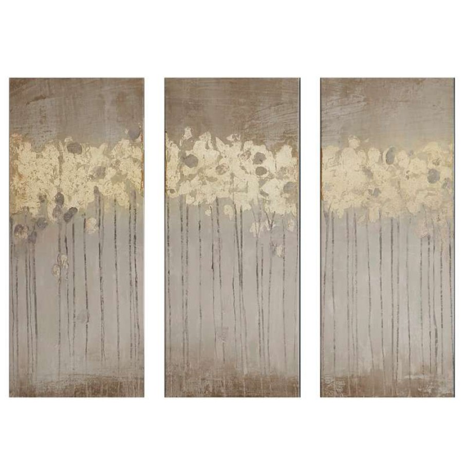 Wall Decor * | Coupon Olliix Madison Park 3-Piece Sandy Forest Gel Coat Canvas Gold Foil Set