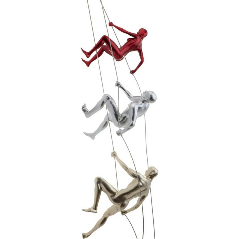 Wall Decor * | Flash Sale Finesse Decor Gold, Metallic Red, & Chrome Wall Sculpture Climbing Set