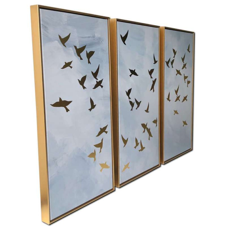 Wall Decor * | Coupon Gallery 57 Golden Birds Floating Canvas 3 Piece 48 30