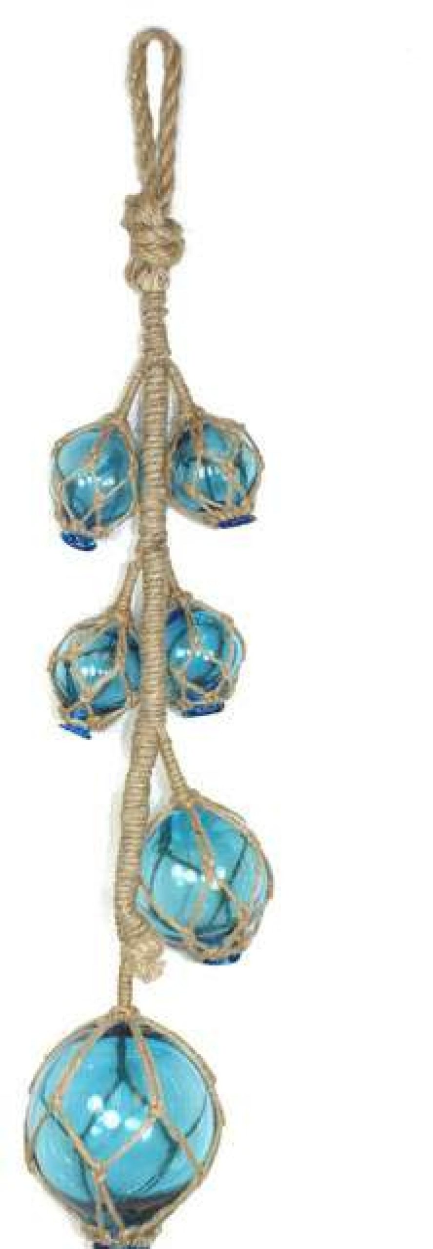 Wall Decor * | New Mds Ocean Blue Glass Fishing Floats Buoys On Jute Rope Wall Hanging 26 Inch