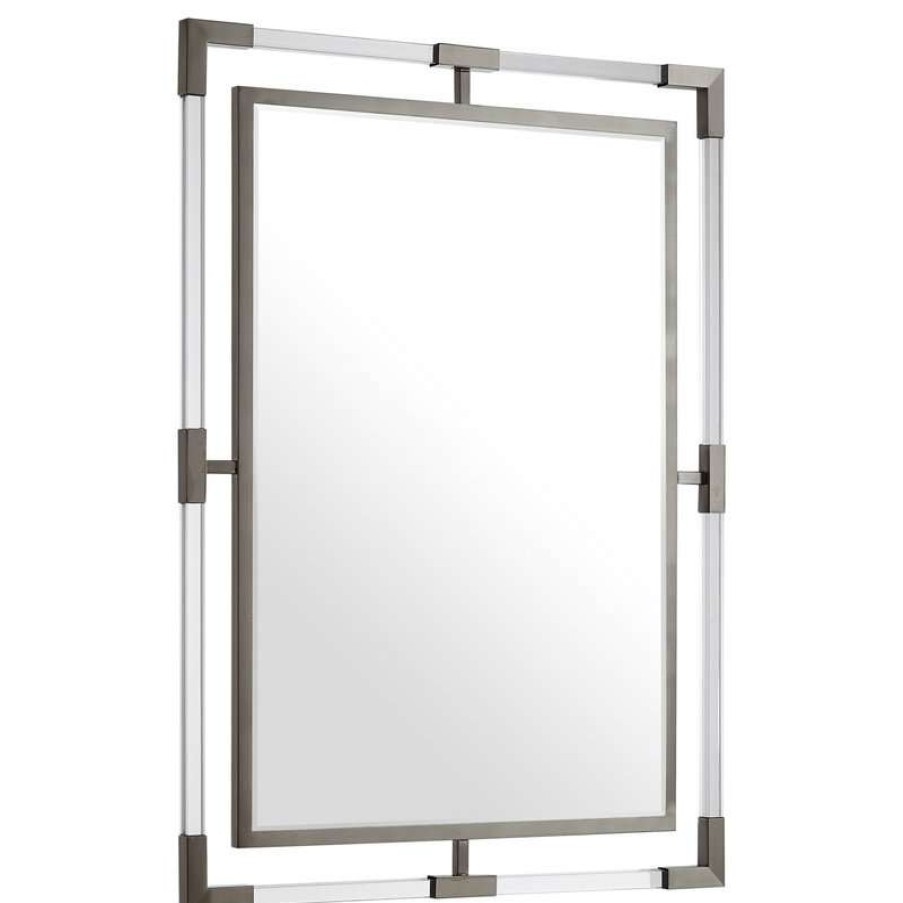 Mirrors * | Flash Sale Meridian Furniture Ghost Mirror, Acrylic/Brushed Silver, Rectangular