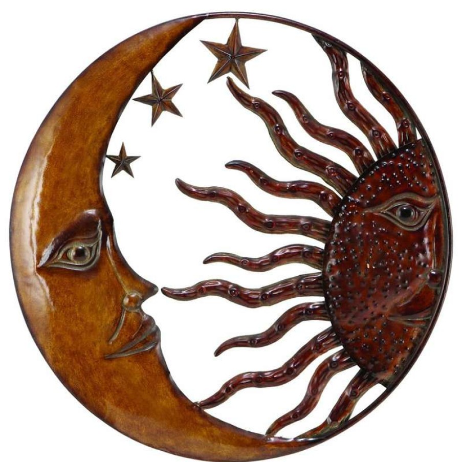 Wall Decor * | Deals Benzara, Woodland Imprts, The Urban Port Metal Sun Moon Wall Decor With Antique Brown Look