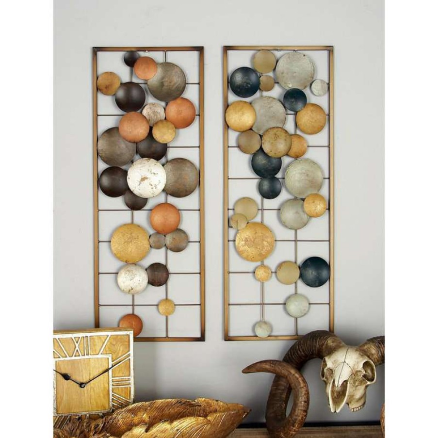 Wall Decor * | Flash Sale Zimlay Contemporary Framed Iron Disc Set Of 2 Wall Decor 23477