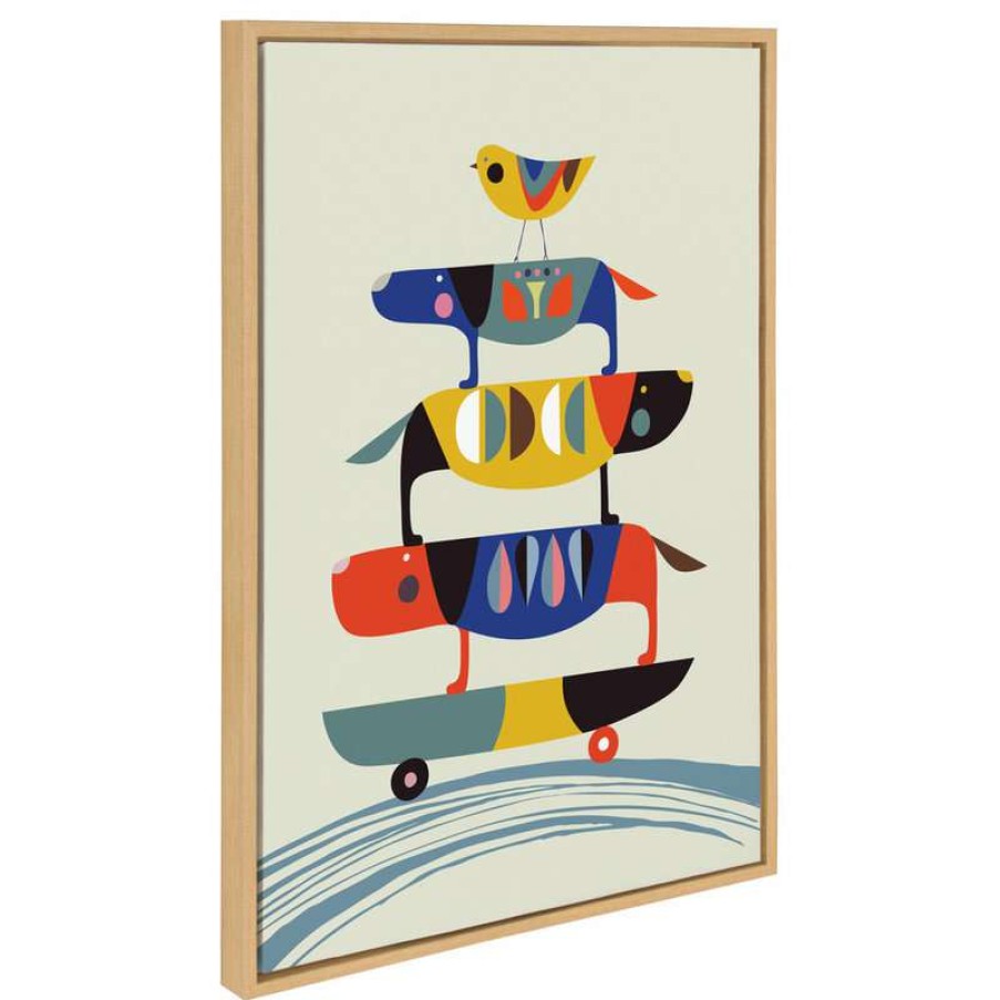 Wall Decor * | Buy Uniek Sylvie Skate Dog Framed Canvas By Rachel Lee, Natural 23 33