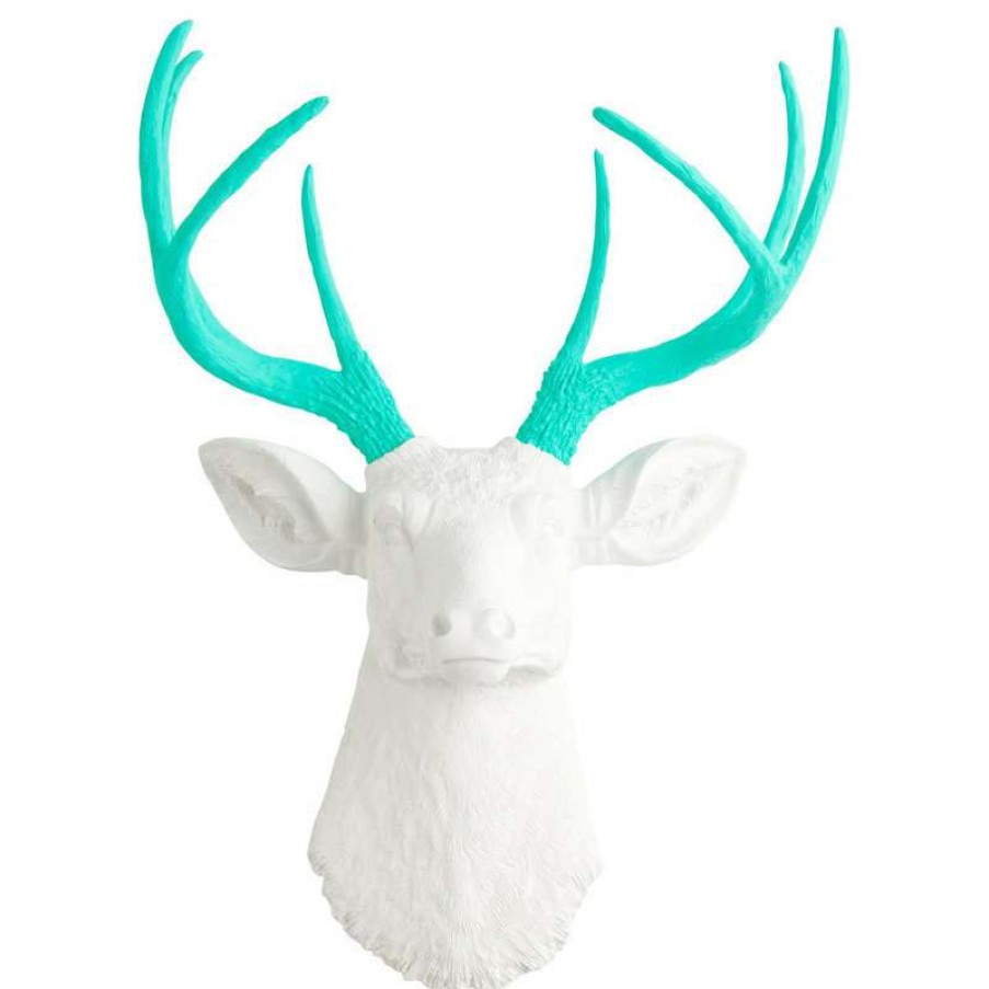 Wall Decor * | Brand New White Faux Taxidermy White Faux Deer Head Wall Mount, Turquoise Antlers