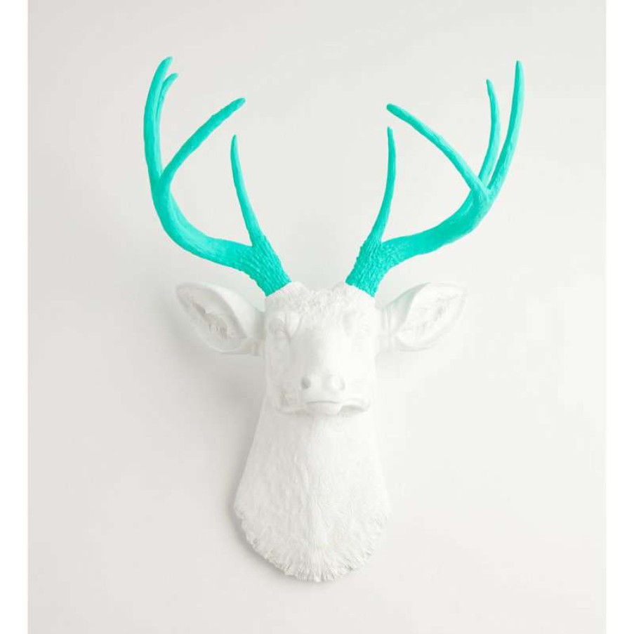 Wall Decor * | Brand New White Faux Taxidermy White Faux Deer Head Wall Mount, Turquoise Antlers