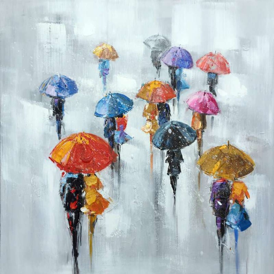 Wall Decor * | Deals Bayland Collection "Rainy Days In The City Ii " Oil Painting Prints On Wrapped Canvas Wall Art