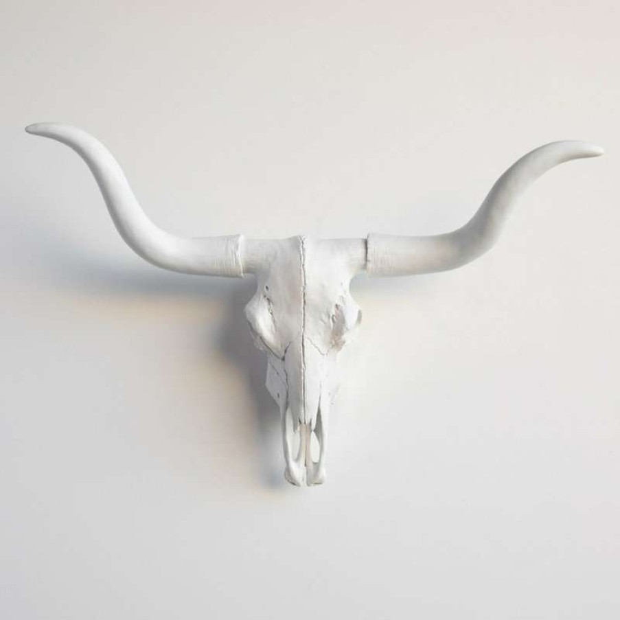 Wall Decor * | Discount Near And Deer Large Faux Skull Texas Longhorn, White