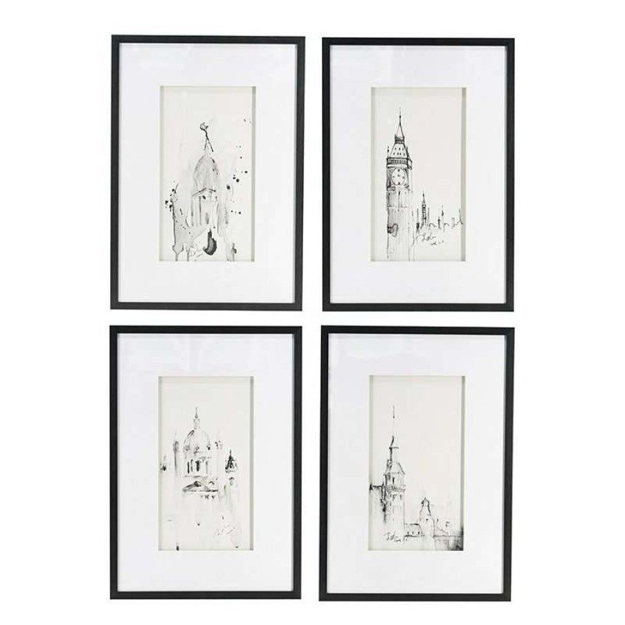 Wall Decor * | Outlet A&B Home Architecture Wall Art Black White Print Set Of 4