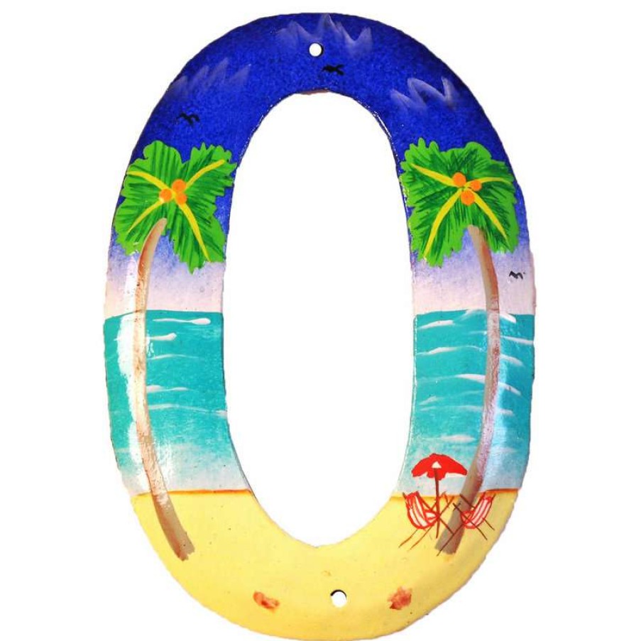 Wall Decor * | Buy Tropical Beach House Numbers Haitian Metal Art Number 0 Zero